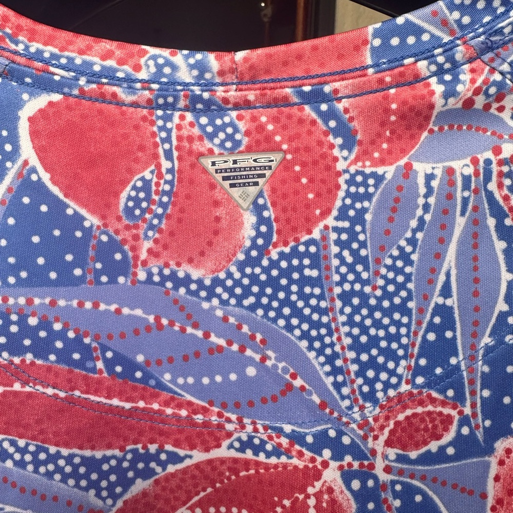 COLUMBIA | Red & Blue Floral Patterned PFG Omni-Shade Long Sleeve Shirt Size L - Picture 4 of 9